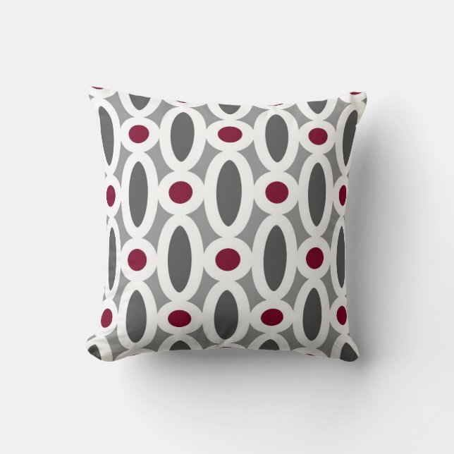 Coussin Liens ovales modernes Motif en rouge et gris (Recto)
