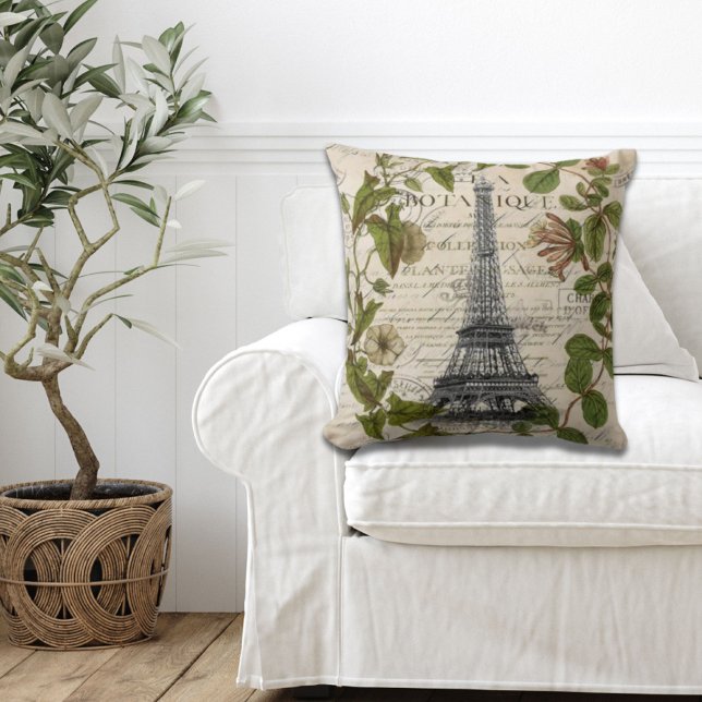 Coussin lierre feuille tour eiffel paris (french botanical ivy leaves paris eiffel tower throw pillow)