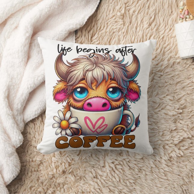 Coussin Life Begins After Coffee  (Couverture)