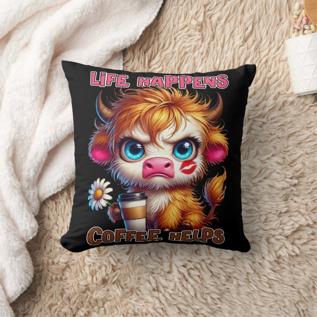 Coussin Life Happens Coffee Helps  (Couverture)