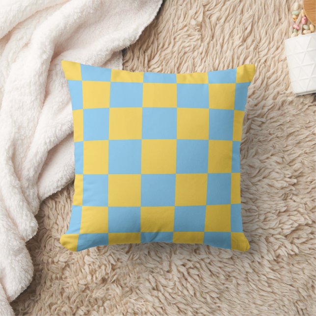 Coussin Light Blue Yellow Checkerboard Pillow (Couverture)