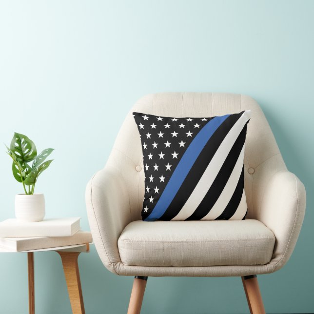 Coussin Ligne Bleue Mince Étoiles de police et des rayures (Chaise)