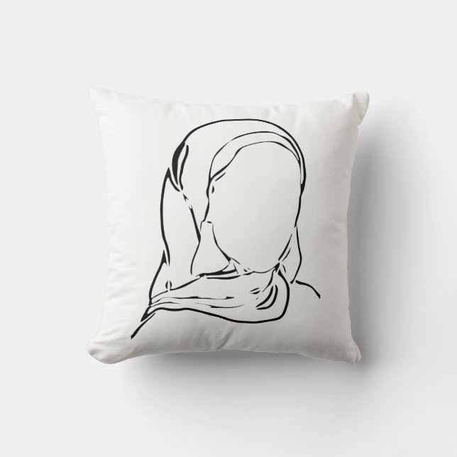 Coussin Ligne Dessin Musulmane Hijab Femme Arabe Isolée (Recto)