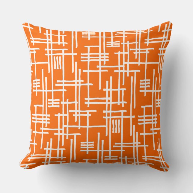 Coussin Lignes Abstraites 120923 - Blanc sur orange (Recto)
