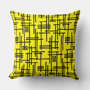 Coussin Lignes Abstraites 120923 - Noir sur Jaune clair