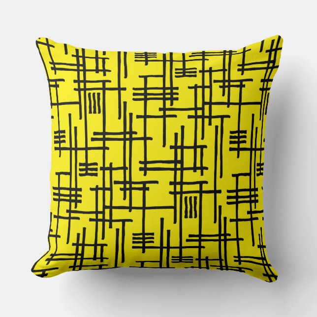 Coussin Lignes Abstraites 120923 - Noir sur Jaune clair (Recto)
