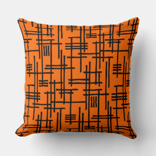 Coussin Lignes Abstraites 120923 - Noir sur orange