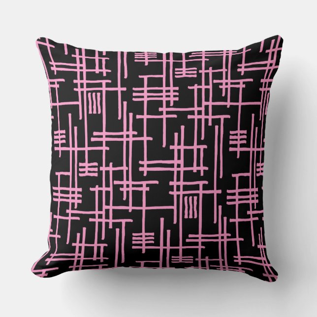 Coussin Lignes Abstraites 120923 - Rose sur Noir (Recto)