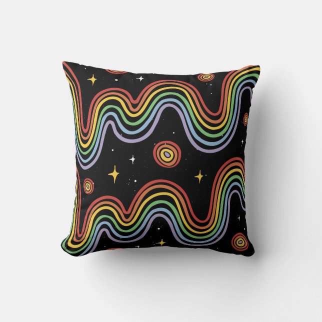 Coussin Lignes Abstraites Arc-en-ciel (Recto)