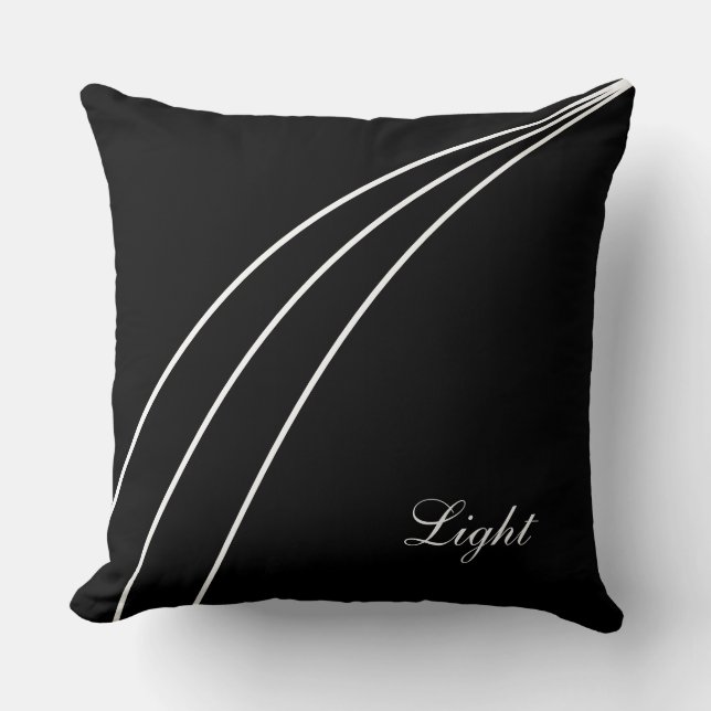 Coussin Lignes Abstraites blanches modernes sur noir (Recto)