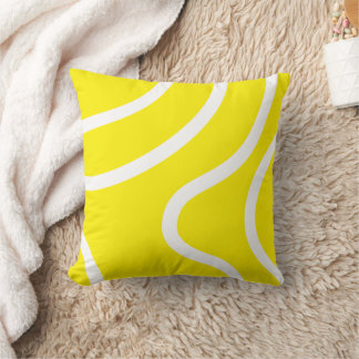 Coussin Lignes blanches abstraites élégantes sur fond jaun