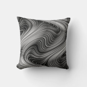 Coussin Lignes courbes modernes en gris argenté noir blanc