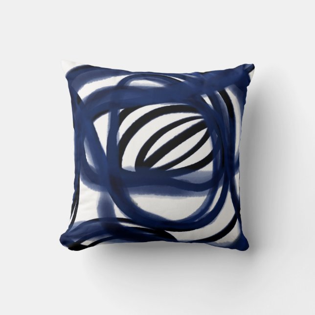 Coussin Lignes d'aquarelle Abstraites - bleu marine (Recto)
