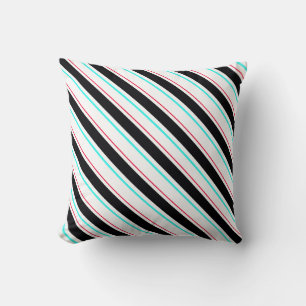 Coussin Lignes de bandes régimentaires inclinées en noir b