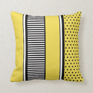 Coussin Lignes de points Polka Jaune et Noir Abstraites