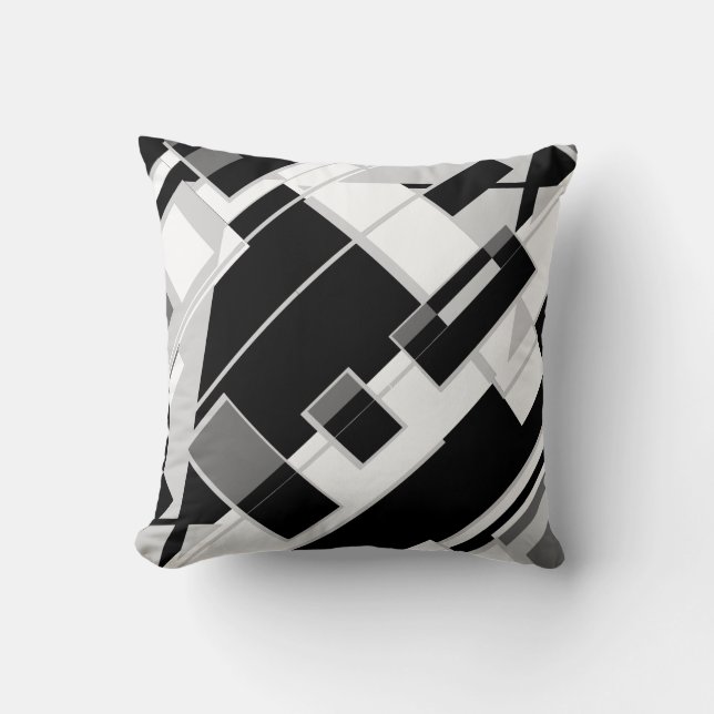 Coussin Lignes diagonales blanches en gris noir Formes Art (Recto)