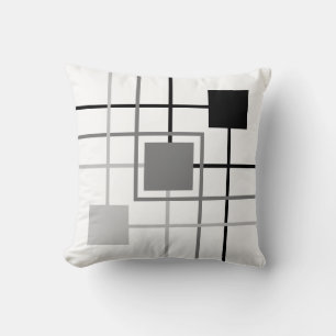 Coussin Lignes et Carrés gris-noir modernes