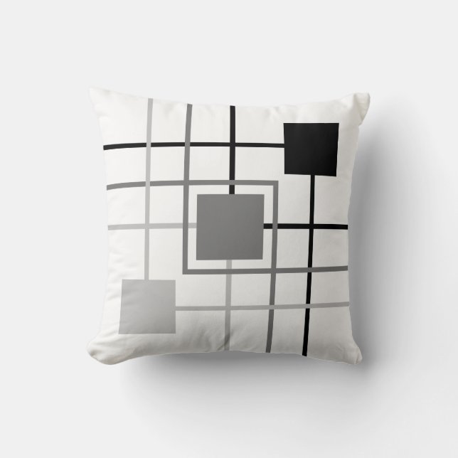 Coussin Lignes et Carrés gris-noir modernes (Recto)