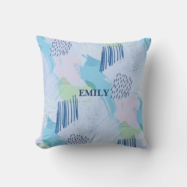 Coussin Lignes Et Spiraux Bleus Et Roses (Recto)