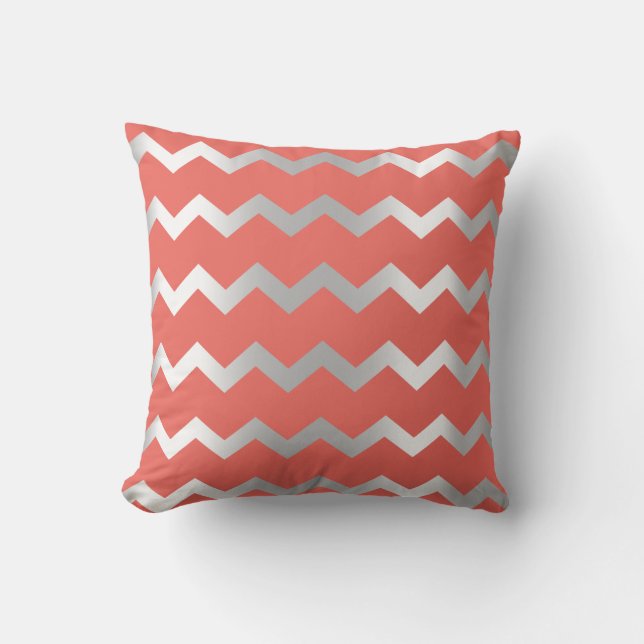 Coussin Lignes Gris Gris Argent Chevron Gris Corail (Recto)