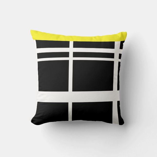Coussin Lignes noires et blanches jaunes (Recto)