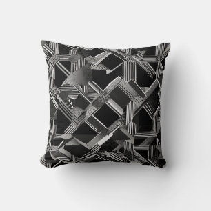 Coussin Lignes noires et blanches modernes Abstrait