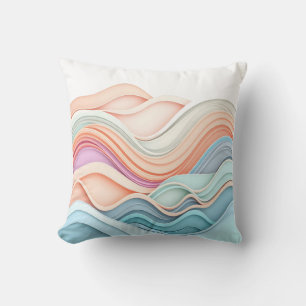 Coussin Lignes ondulées abstraites 3D pastel doux