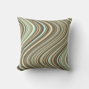 Coussin Lignes ondulées Brown clair/beige/bleu turquoise