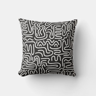 Coussin Lignes ondulées de doodle rétro : Monochrome