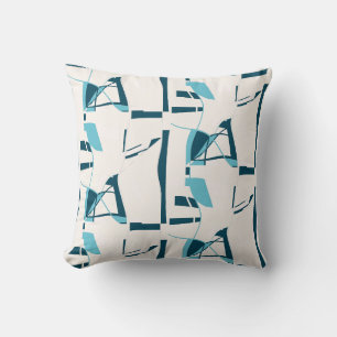 Coussin Lignes tortueuses Turquoise Aqua Imprimer sur blan