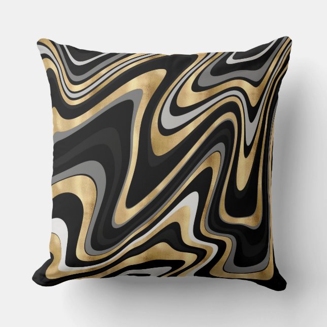 Coussin Lignes Wavy Or Noir Rétro Design moderne (Recto)