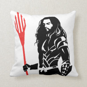 Coussin Ligue de Justice Aquaman Pose Noir Pop Art