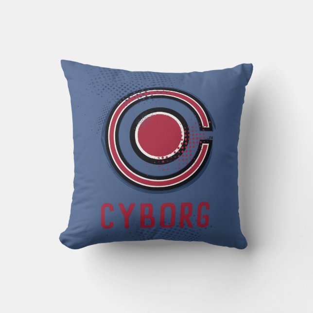Coussin Ligue de Justice | Symbole de cyborg brosse et dem (Recto)