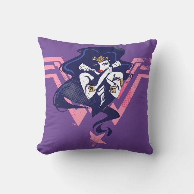 Coussin Ligue de Justice | Wonder Woman & Symbol Pop Art (Recto)
