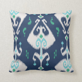 Coussin L'ikat chic moderne de bleu marine et de blanc se