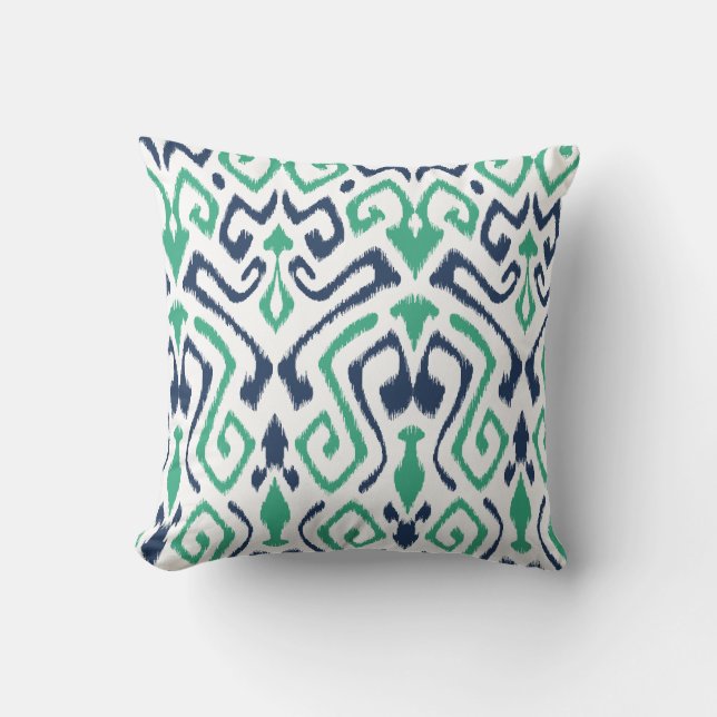 Coussin L'ikat chic moderne de bleu marine et de vert se (Recto)