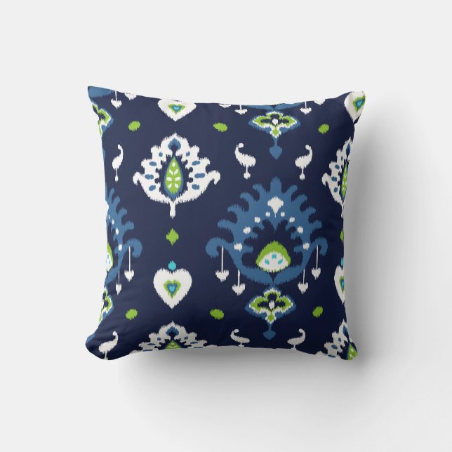 Coussin L'ikat tribal foncé frais de bleu marine et de (Recto)