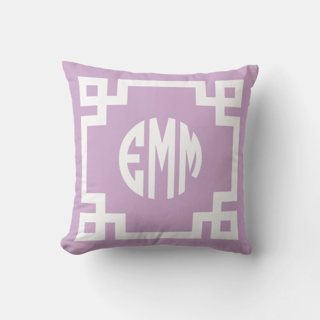 Coussin Lilac violet et blanc Cercle clé grecque Monogramm (Recto)