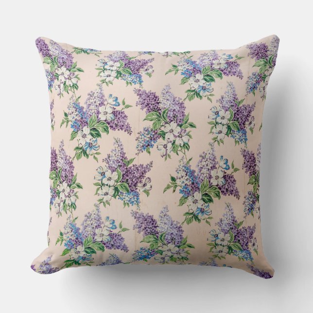 Coussin Lilacs violet et lavande sur papier peint Vintage (Recto)