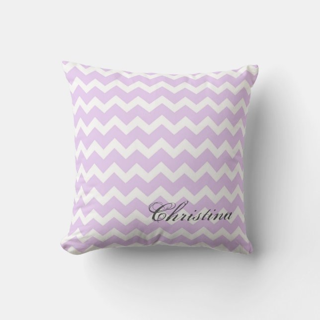 Coussin lilas de monogramme de motif de chevrons (Recto)