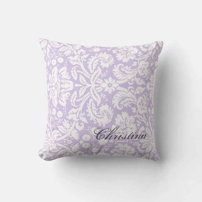 Coussin lilas de monogramme de motif de damassé (Recto)