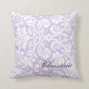 Coussin lilas de monogramme de motif de damassé