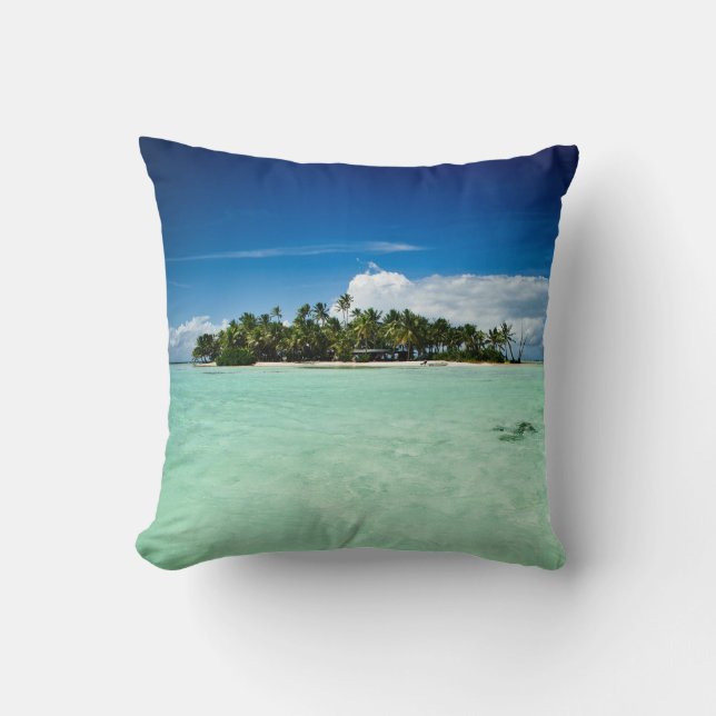 Coussin L'île du Pacifique avec le carreau de palmiers (Recto)