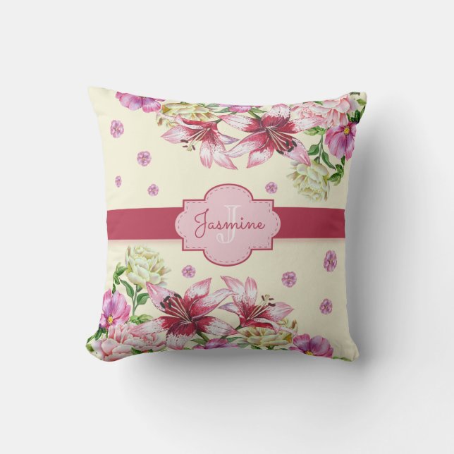Coussin Lily & Peony Floral jaune (Recto)