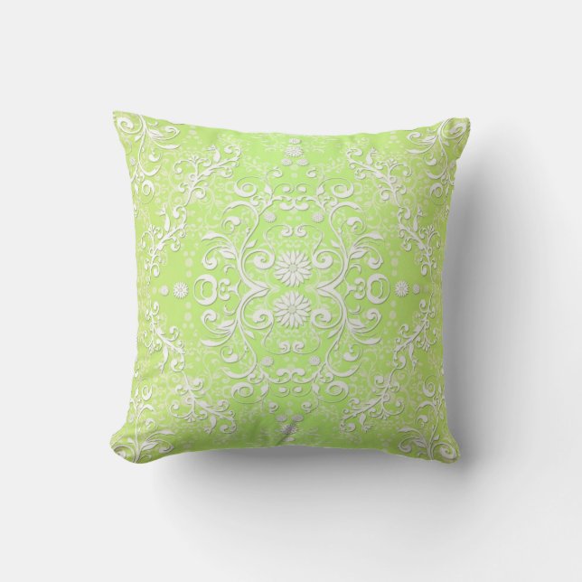Coussin Lime Green Chartreuse Floral Damas (Recto)