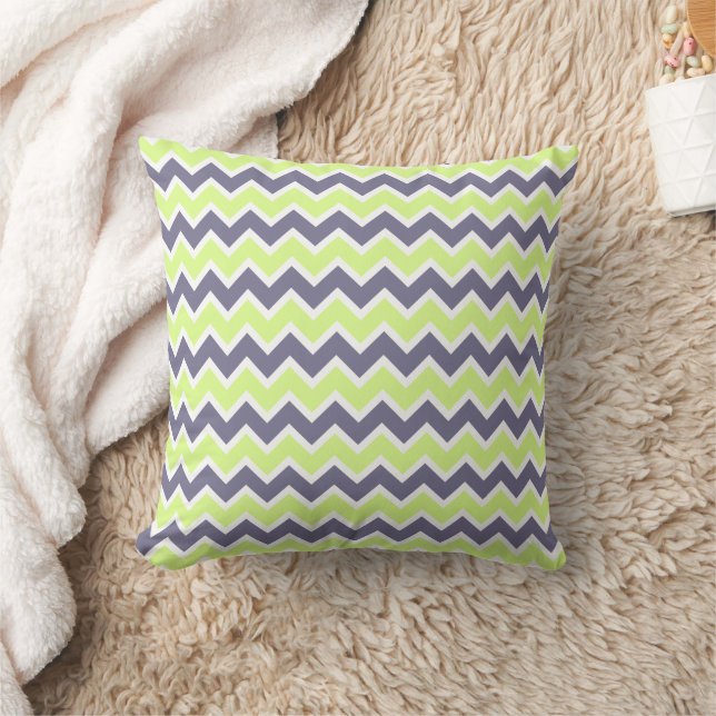 Coussin Lime Green & Dark Grey Chevron Motif (Couverture)