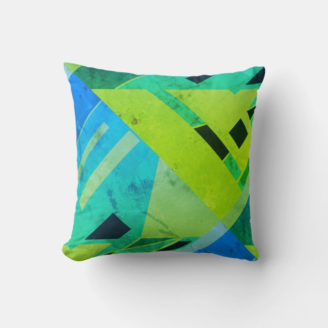 Coussin Lime Mint Green Blue Navy Diagonal Abstract Design (Recto)