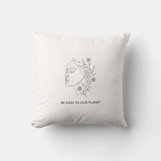 Coussin Line Art Face Botanical Be Kind Eco Friendly (Recto)
