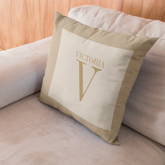 Coussin Linge Beige Clair Et Doux Avec Monogramme Tan