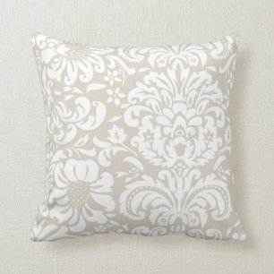 Coussin Linge Beige et blanc Floral Damask